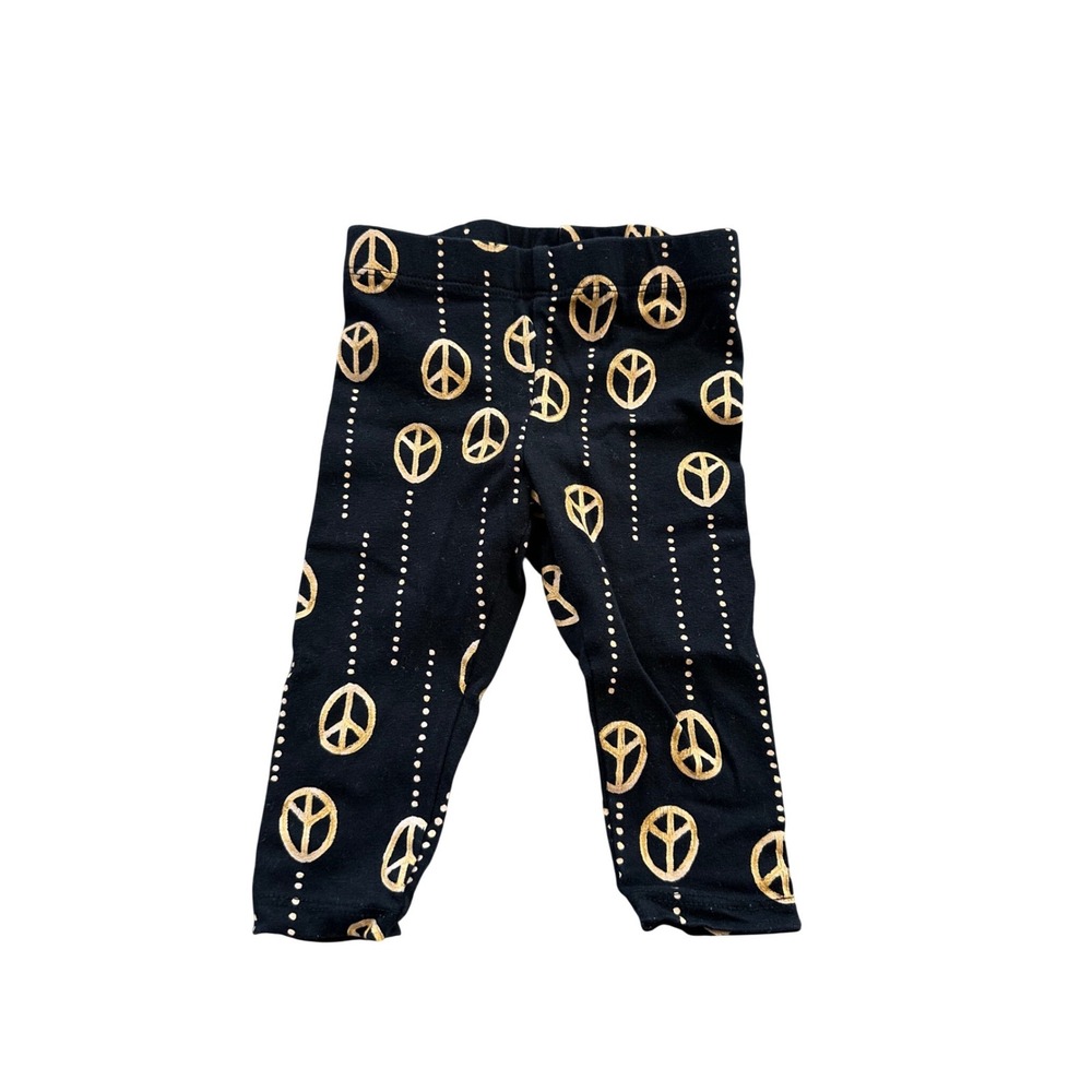 Nordstrom Black Leggings with Gold Peace Sign Print
